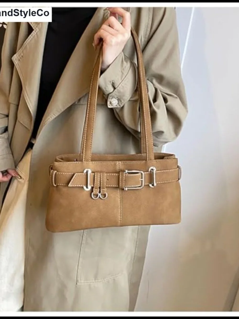 Vintage Y2K Hobo Shoulder Bag Belt Buckle Small PU Leather Underarm Satchel